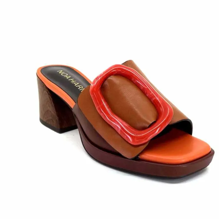 noa harmon Mules à Talon 9678m07 Cuir Multi Orange Marron Flash Sale