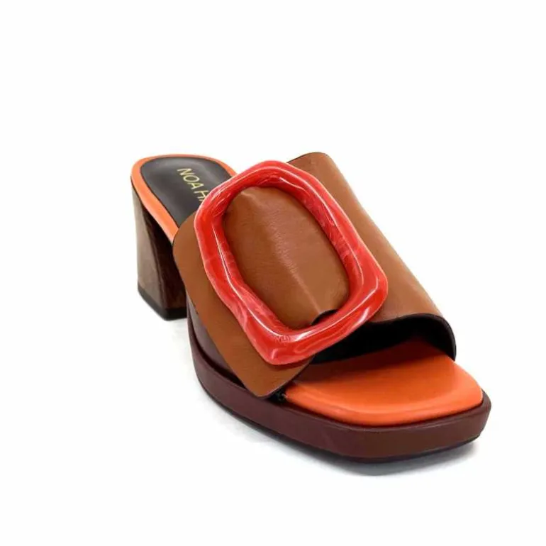 noa harmon Mules à Talon 9678m07 Cuir Multi Orange Marron Flash Sale