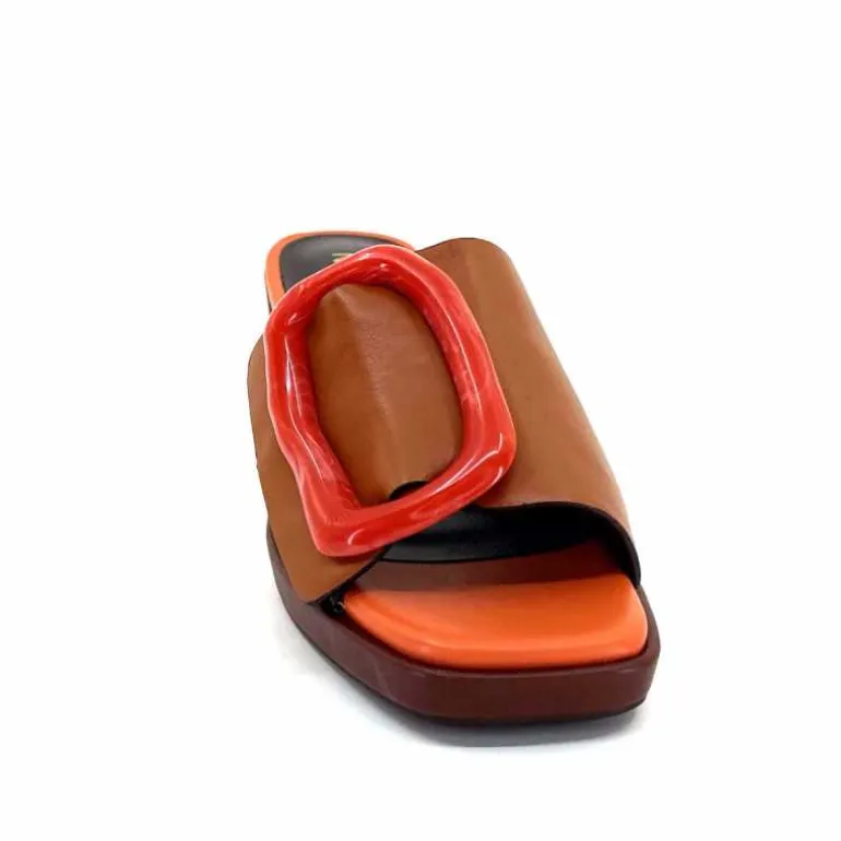 noa harmon Mules à Talon 9678m07 Cuir Multi Orange Marron Flash Sale