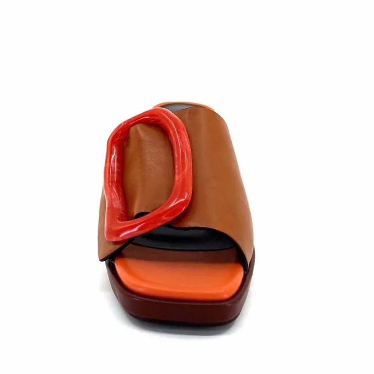 noa harmon Mules à Talon 9678m07 Cuir Multi Orange Marron Flash Sale