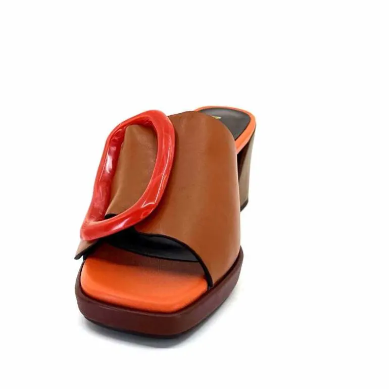 noa harmon Mules à Talon 9678m07 Cuir Multi Orange Marron Flash Sale