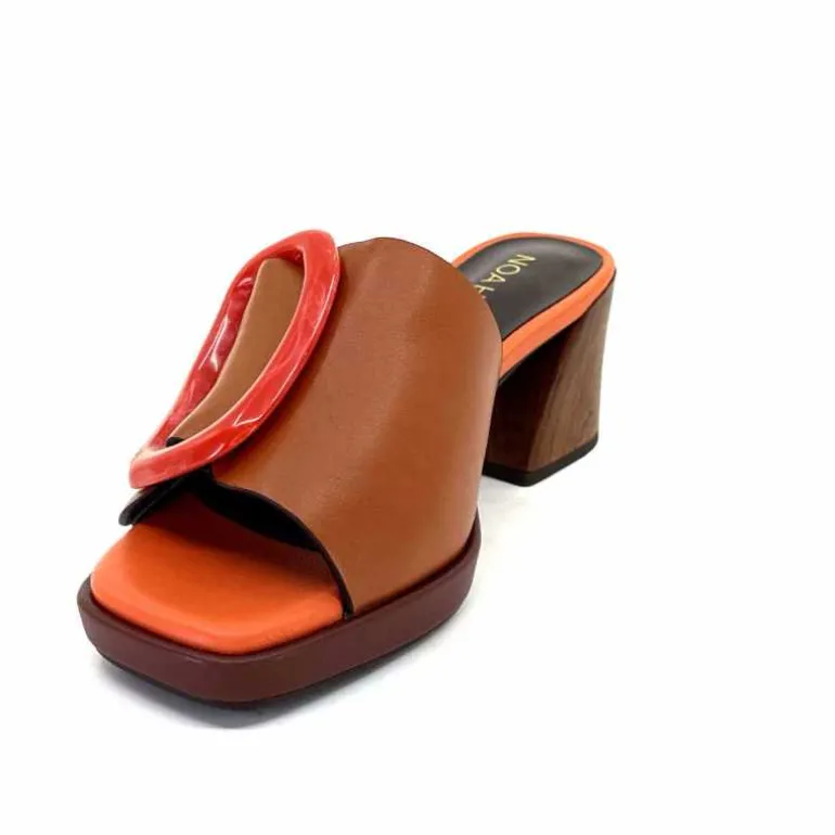 noa harmon Mules à Talon 9678m07 Cuir Multi Orange Marron Flash Sale