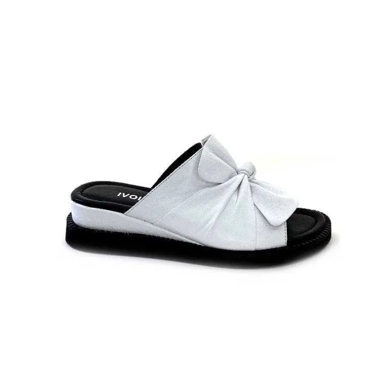 Ivoire-354 Mules Compensées Ivoire 107911 Cuir Blanc Hot