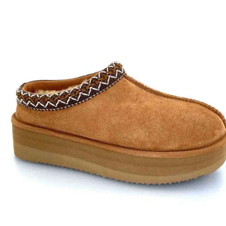 sweet heritage Mules Fourrées Glace Daim Camel Fashion