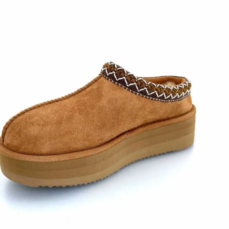 sweet heritage Mules Fourrées Glace Daim Camel Fashion