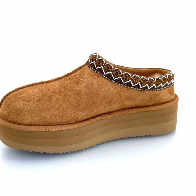 sweet heritage Mules Fourrées Glace Daim Camel Fashion