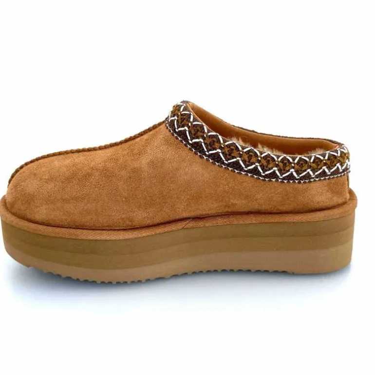 sweet heritage Mules Fourrées Glace Daim Camel Fashion