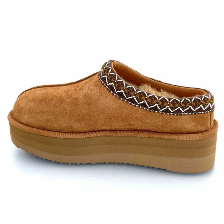 sweet heritage Mules Fourrées Glace Daim Camel Fashion