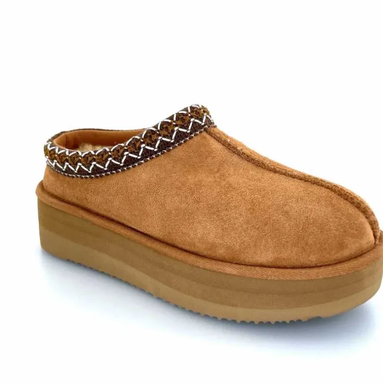 sweet heritage Mules Fourrées Glace Daim Camel Fashion