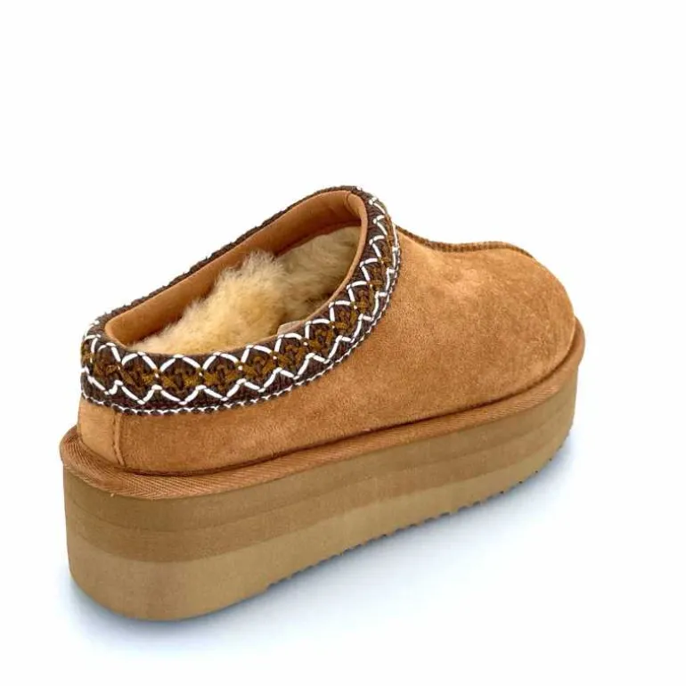 sweet heritage Mules Fourrées Glace Daim Camel Fashion