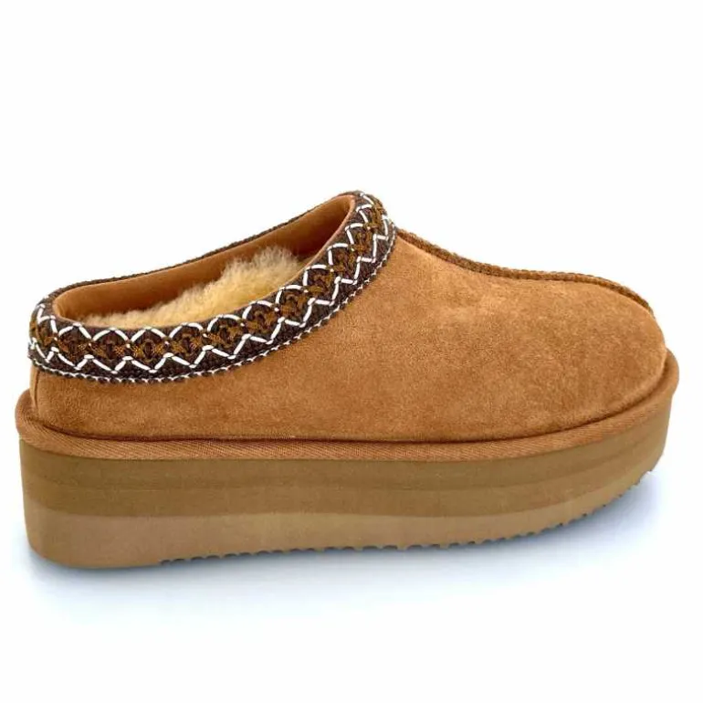 sweet heritage Mules Fourrées Glace Daim Camel Fashion