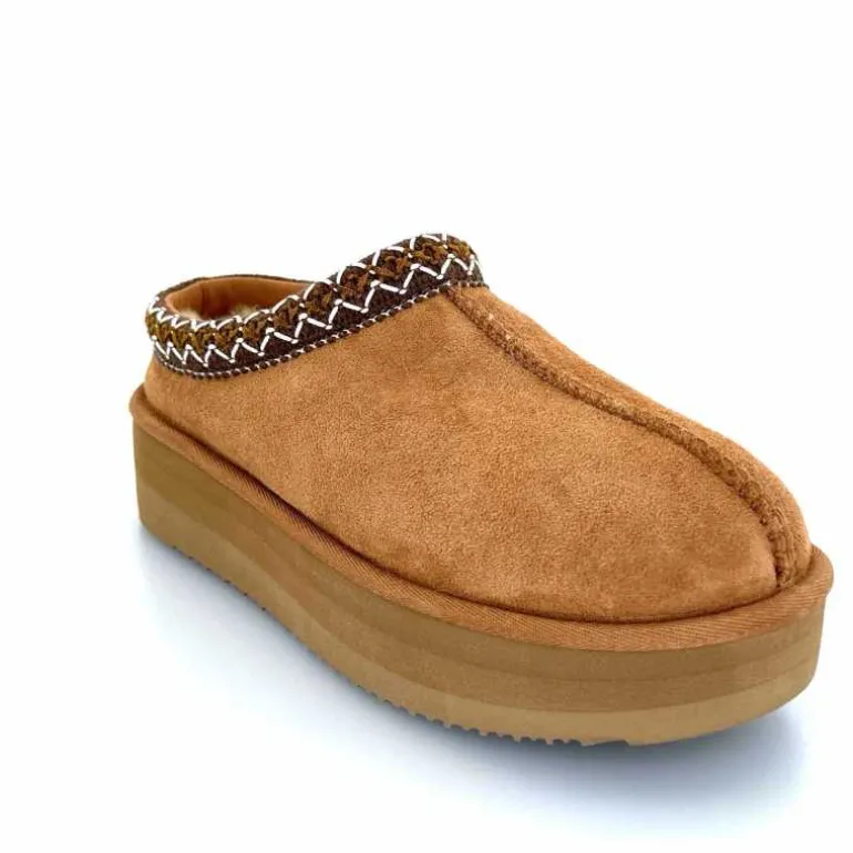 sweet heritage Mules Fourrées Glace Daim Camel Fashion