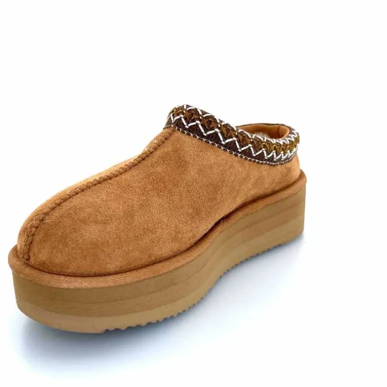 sweet heritage Mules Fourrées Glace Daim Camel Fashion