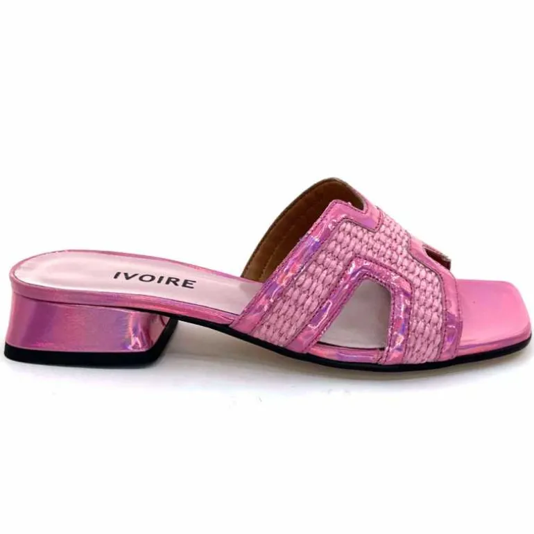 Ivoire0330 Mules Ivoire 330 Cuir Irisé Vernis Raffia Rose Fashion