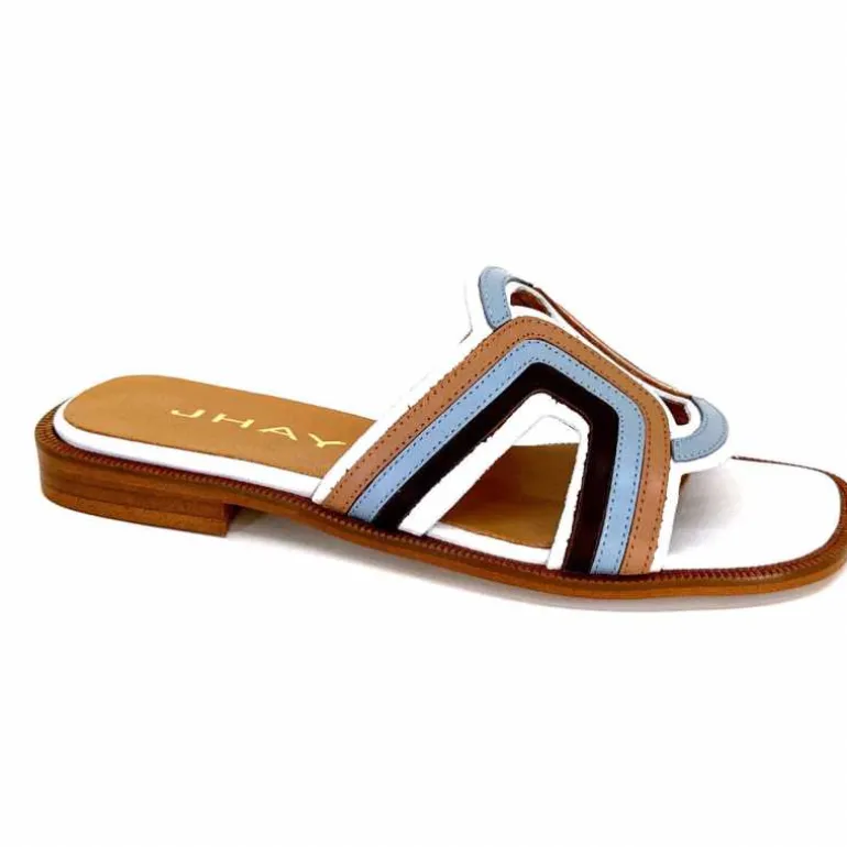 JHay Mules 2305 Cuir Marron Blanc Bleu Store