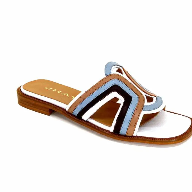 mules_jhay__cuir_bleu_marron_blanc_2.webp JHay Mules 2305 Cuir Marron Blanc Bleu Store