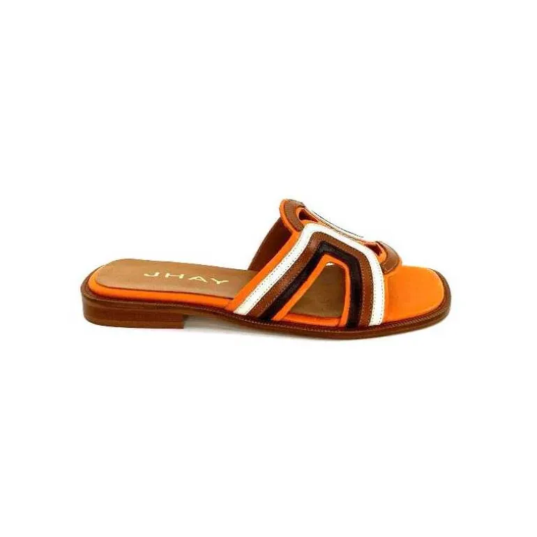 JHay Mules 2305 Cuir Marron Blanc Orange Online