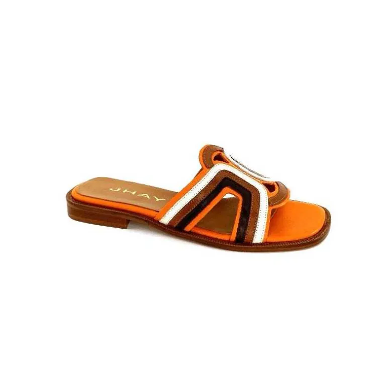 JHay Mules 2305 Cuir Marron Blanc Orange Online