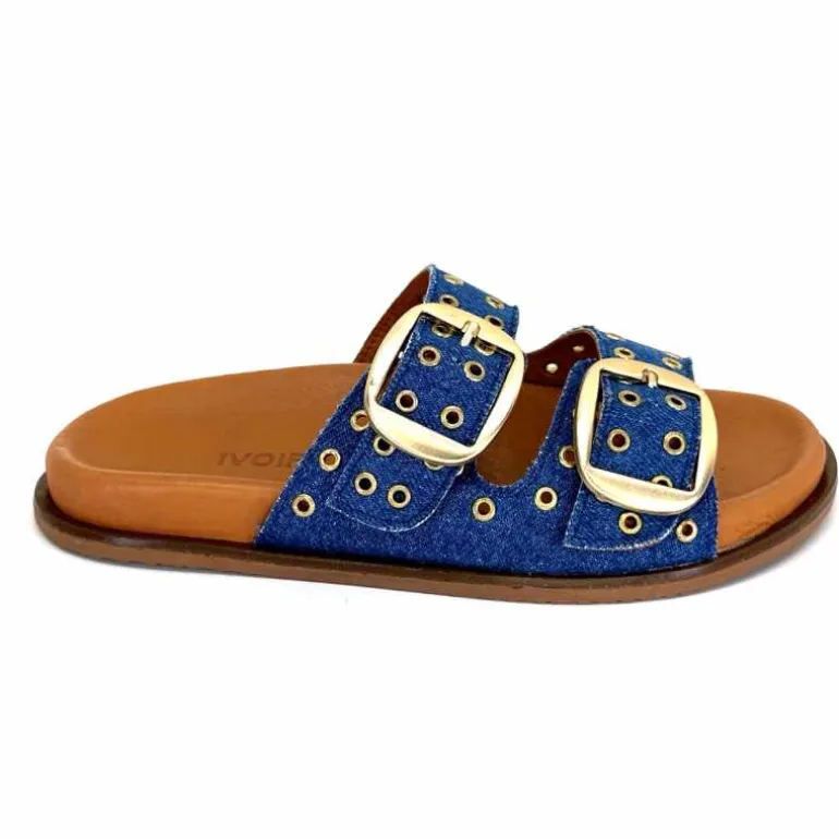 382-ivoire Mules Plagettes Ivoire D27039-803 Textile Bleu Cheap