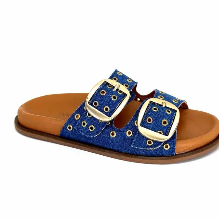 382-ivoire Mules Plagettes Ivoire D27039-803 Textile Bleu Cheap