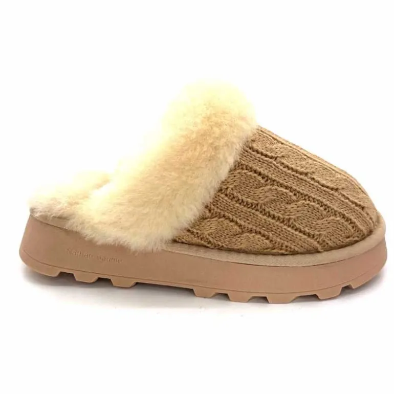 Nathan Baume Pantoufles Fourrées 242 N70 03 Mailles Beige Sale