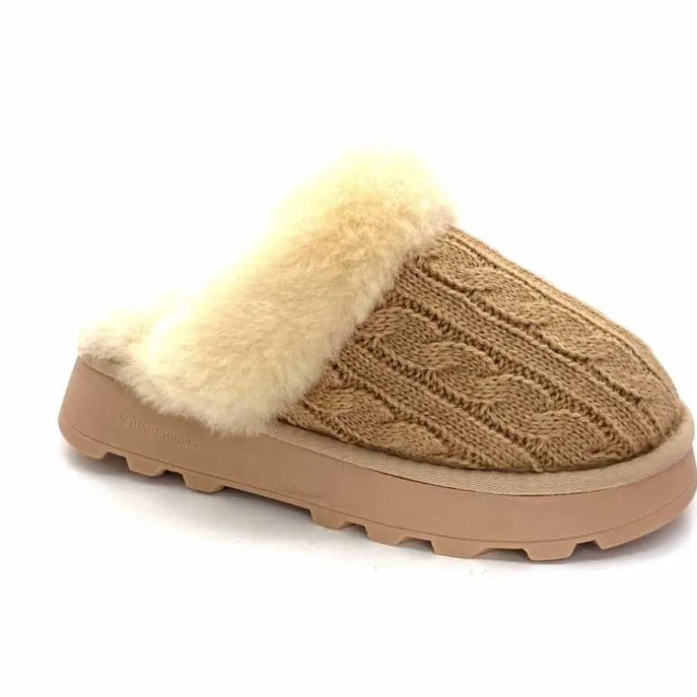 Nathan Baume Pantoufles Fourrées 242 N70 03 Mailles Beige Sale