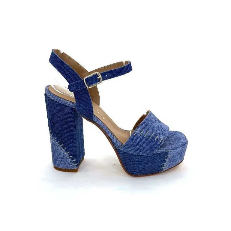 Ivoire0467a Sandales à Talon Fiorina S152 620 Cuir Jeans Bleu Clearance