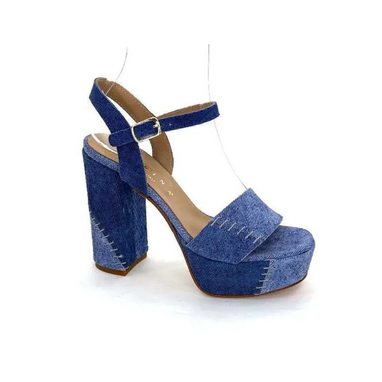 Ivoire0467a Sandales à Talon Fiorina S152 620 Cuir Jeans Bleu Clearance