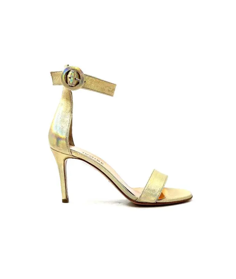 eclair paris Sandales à Talon Haut Ivoire Gian V2 Cuir Métal Or Fashion