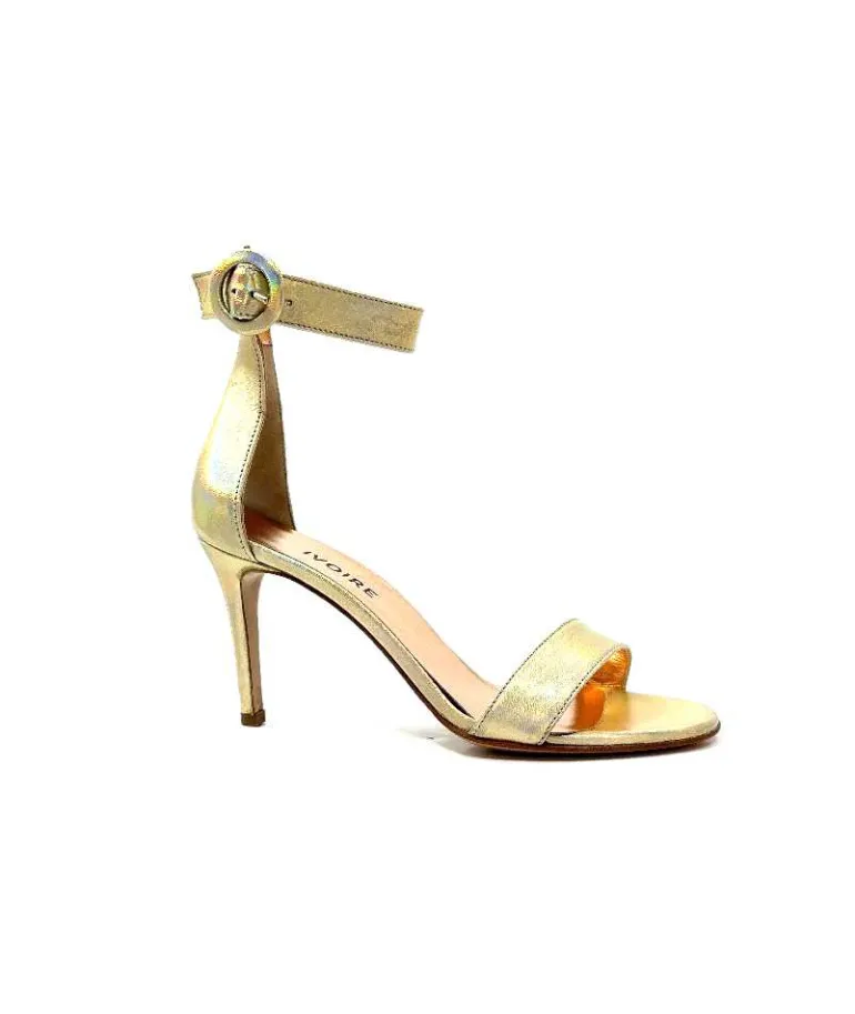 eclair paris Sandales à Talon Haut Ivoire Gian V2 Cuir Métal Or Fashion