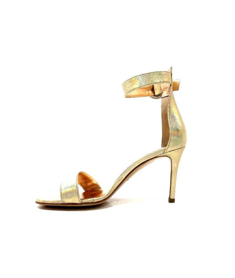 eclair paris Sandales à Talon Haut Ivoire Gian V2 Cuir Métal Or Fashion