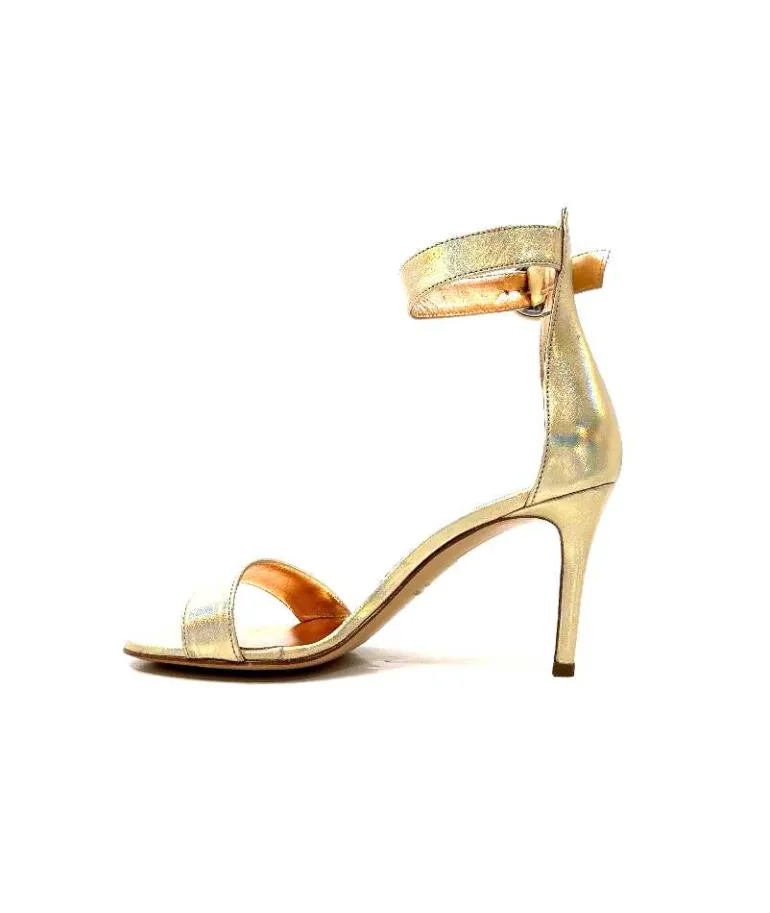 eclair paris Sandales à Talon Haut Ivoire Gian V2 Cuir Métal Or Fashion