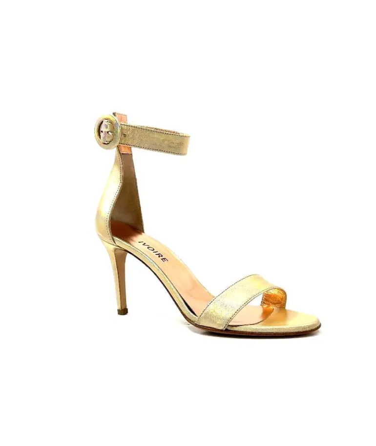 eclair paris Sandales à Talon Haut Ivoire Gian V2 Cuir Métal Or Fashion