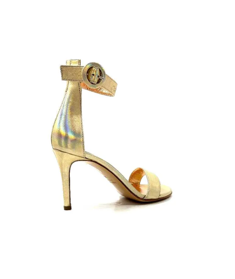 eclair paris Sandales à Talon Haut Ivoire Gian V2 Cuir Métal Or Fashion