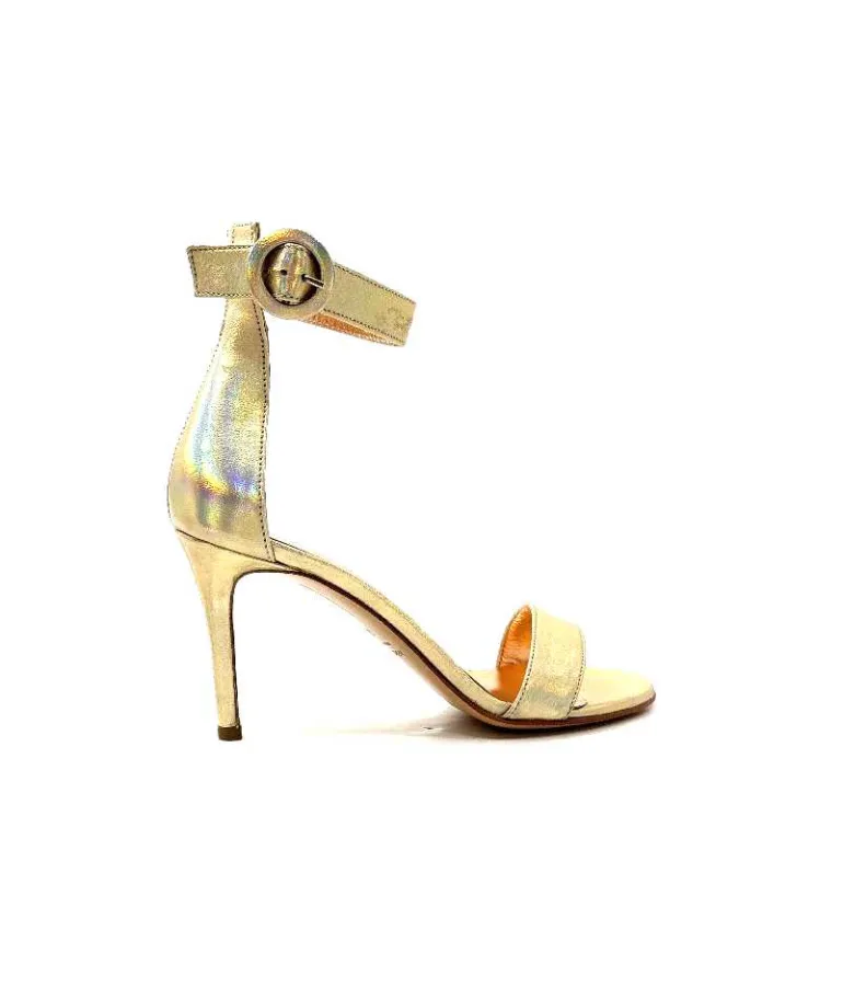 eclair paris Sandales à Talon Haut Ivoire Gian V2 Cuir Métal Or Fashion