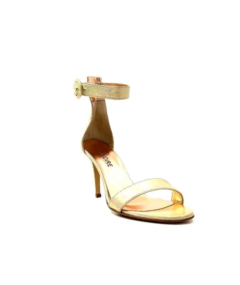 eclair paris Sandales à Talon Haut Ivoire Gian V2 Cuir Métal Or Fashion