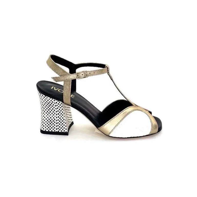 Ivoire0551 Sandales à Talon Ivoire 2225 Alba Cuir Blanc Doré Noir Shop