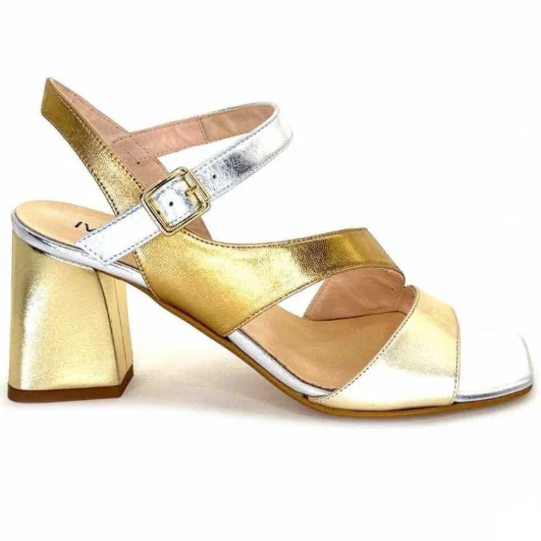 Ivoire0352 Sandales à Talon Ivoire F2215 Vally Cuir Or Argent Hot