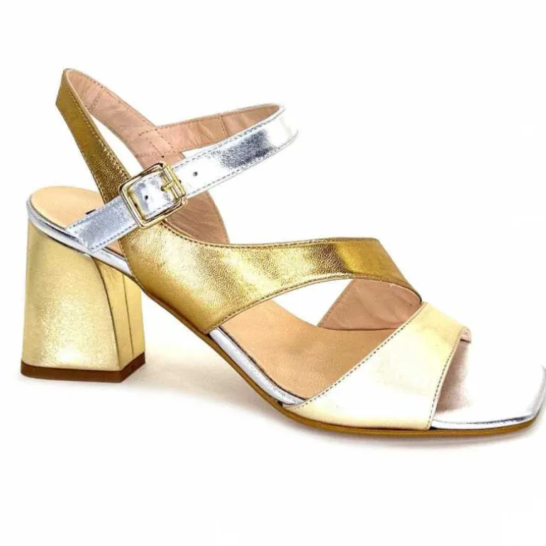 Ivoire0352 Sandales à Talon Ivoire F2215 Vally Cuir Or Argent Hot