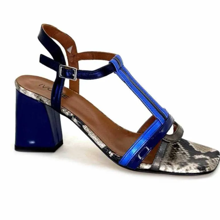 Ivoire0352 Sandales à Talon Ivoire K251 Vally Cuir Métallique Bleu Sale