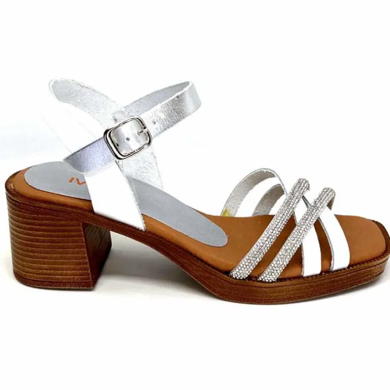 380-ivoire Sandales à Talon Ivoire 97701-S Cuir Strass Argent Blanc Discount