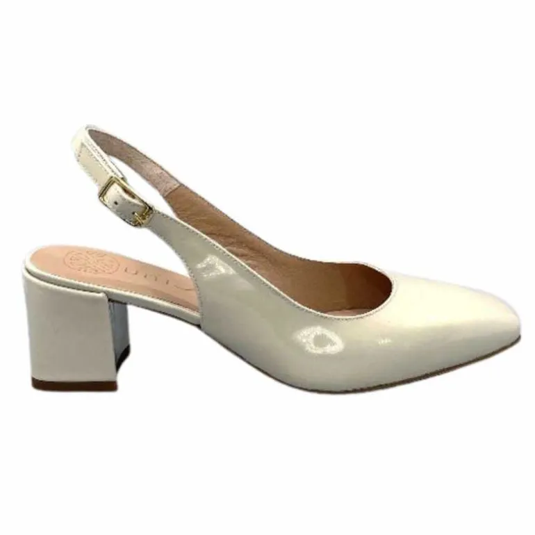 Unisa Sandales à Talon Lauri Cuir Vernis Crème Discount