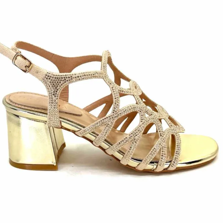 Ivoire0297a Sandales à Talons Ivoire 7502 Strass Platine New