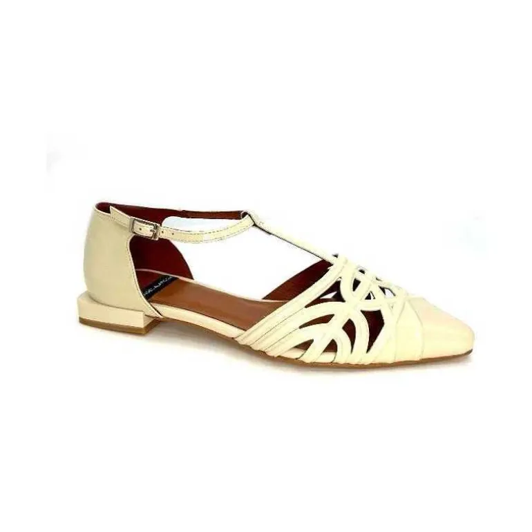 angel alarcon Sandales 24001F Cuir Vernis Off White Beige Flash Sale