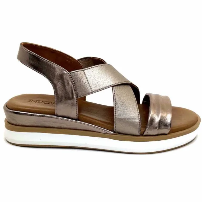 Inuovo Sandales Compensées 113015 Cuir Métal Ash Taupe Best
