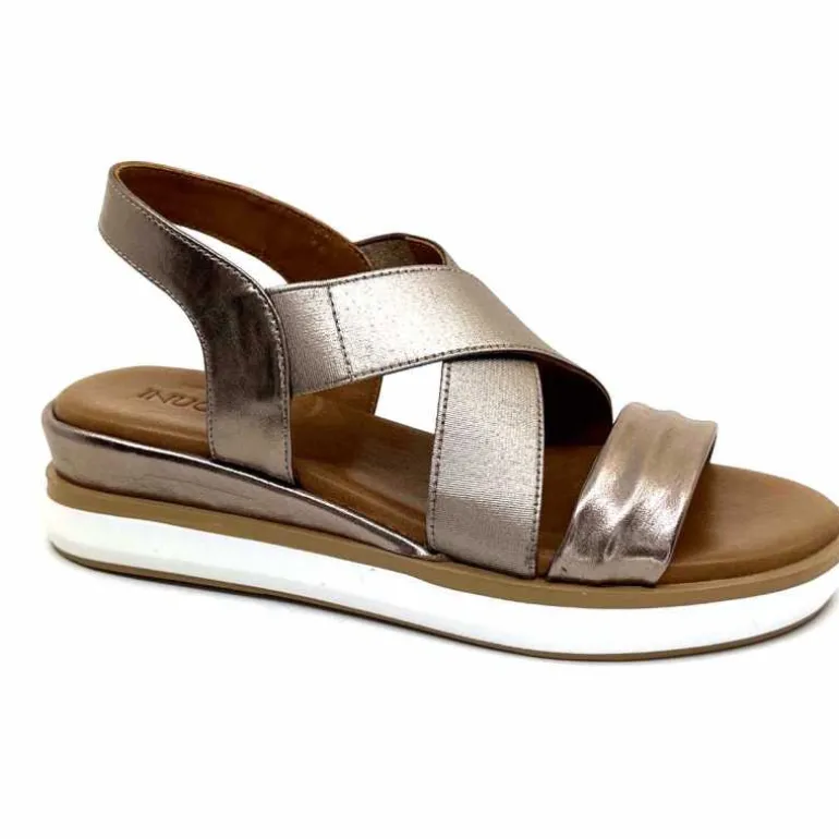 Inuovo Sandales Compensées 113015 Cuir Métal Ash Taupe Best