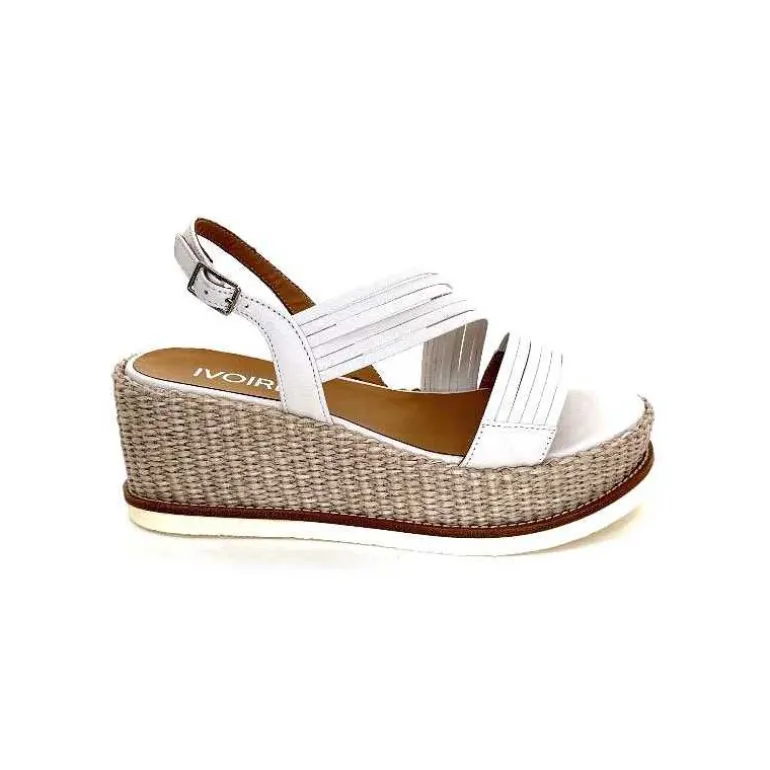 Ivoire0551 Sandales Compensées Ivoire 2244 Cuir Blanc Discount