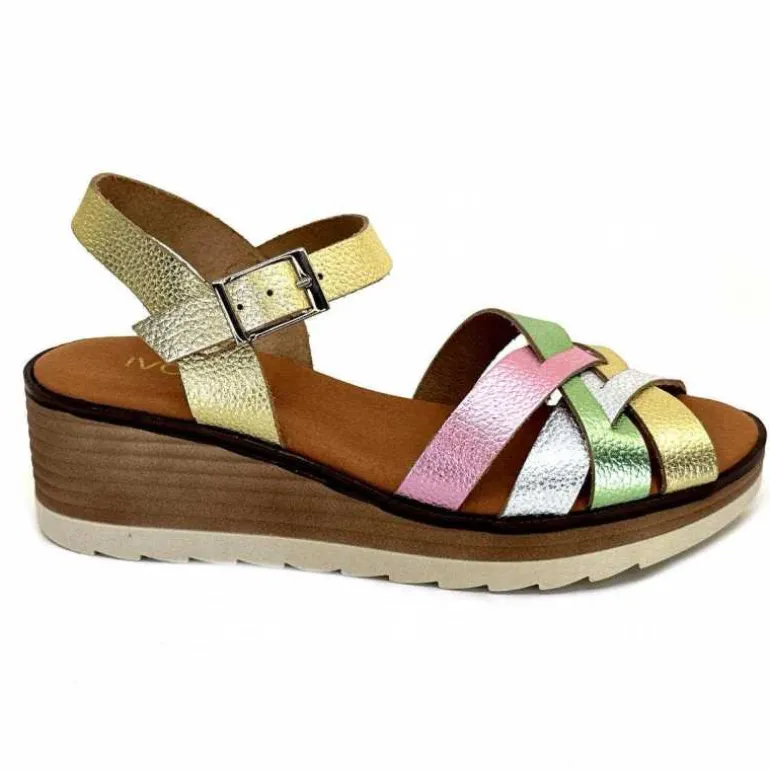 Ivoire0375a Sandales Compensées Ivoire Rene Cuir Métal Or Rose Vert Argent Cheap