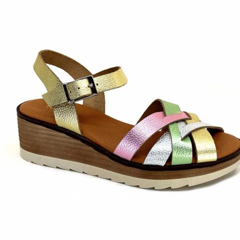 Ivoire0375a Sandales Compensées Ivoire Rene Cuir Métal Or Rose Vert Argent Cheap