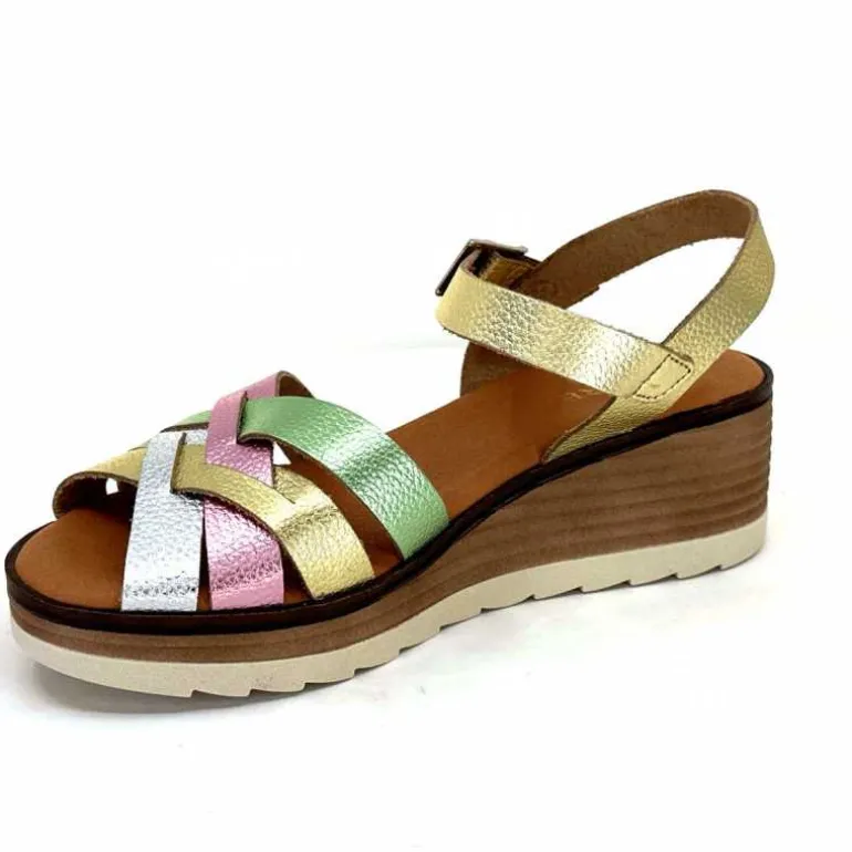 Ivoire0375a Sandales Compensées Ivoire Rene Cuir Métal Or Rose Vert Argent Cheap